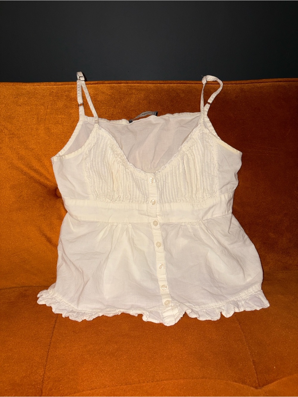 Brandy Melville Cream Ruffled Button-Front Camisole
